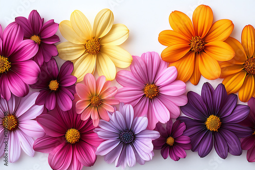colorful daisies on a white background,