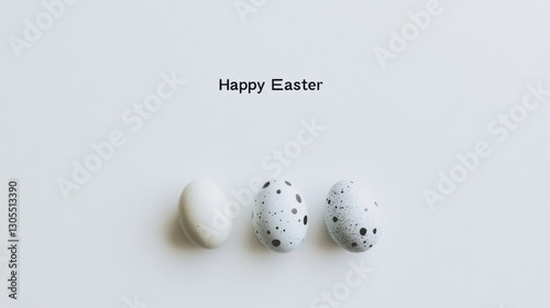 Minimalist Easter banner featuring neutral toned eggs with modern calligraphy greeting