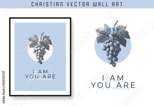 I am the vine you are the branches John 15:5. Christian scripture motivation poster and inspirational wall art. Bible verse. Christian quote for inspiration. Vector illustration