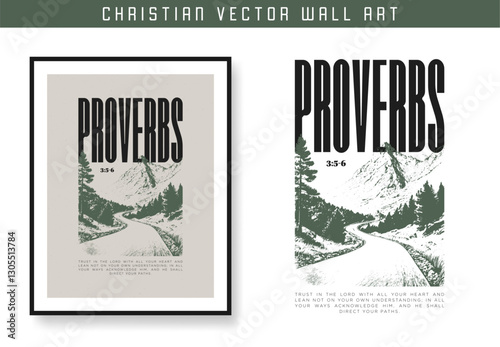 Trust in the Lord with all your heart. Christian scripture motivation poster and inspirational wall art. Bible verse. Christian quote for inspiration. Vector illustration
