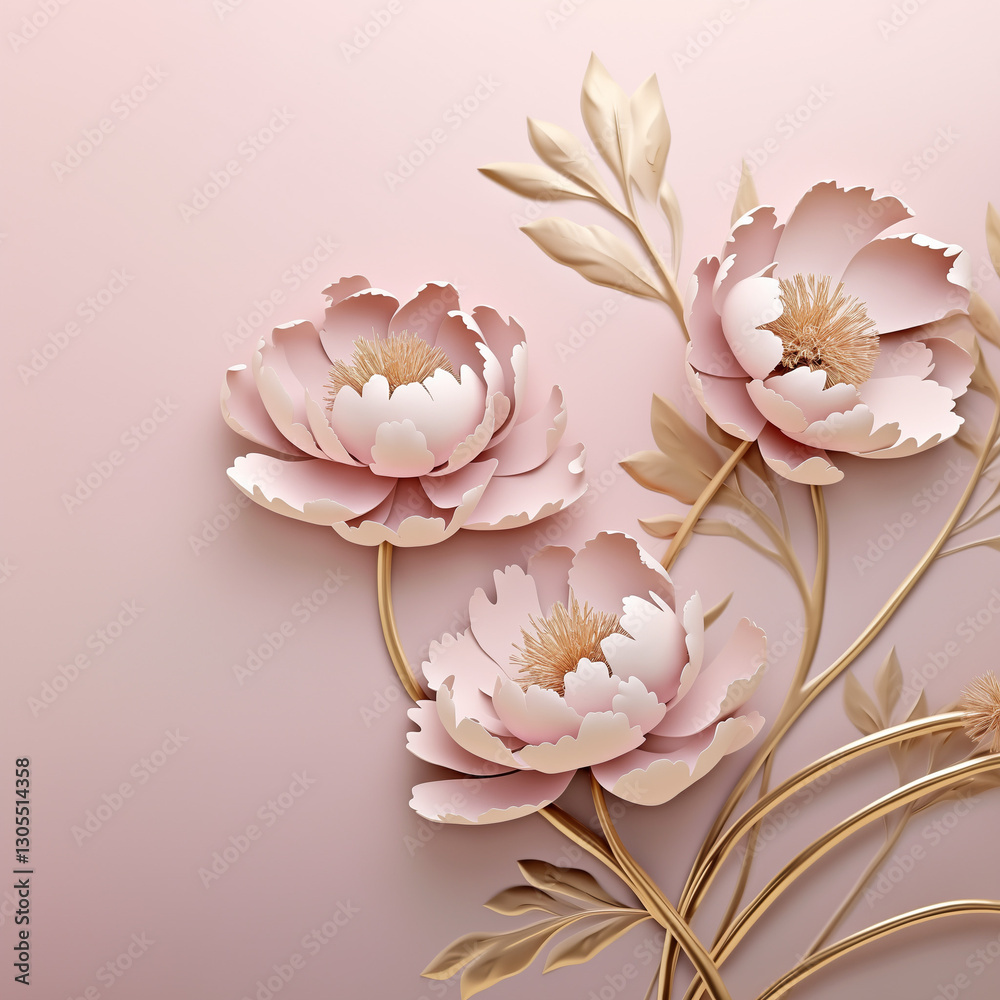 Naklejka premium Pink paper flowers on soft pink background