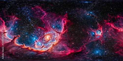 Fototapeta Naklejka Na Ścianę i Meble -  Full 360 degrees seamless spherical panorama HDRI equirectangular projection of a deep space celestial nebula. Texture environment map for lighting and reflection source rendering 3d scenes.