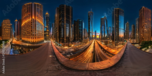 Full 360 degrees seamless spherical panorama HDRI equirectangular projection of An atmospheric urban street An atmosphe. Texture environment map for lighting and reflection source rendering 3d scenes.