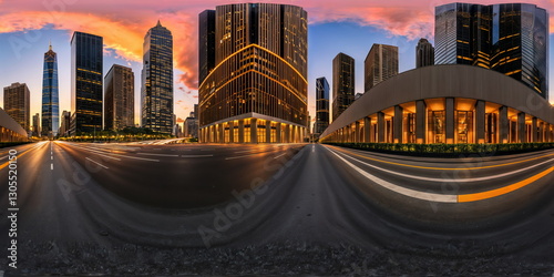Full 360 degrees seamless spherical panorama HDRI equirectangular projection of An atmospheric urban street. Texture environment map for lighting and reflection source rendering 3d scenes.