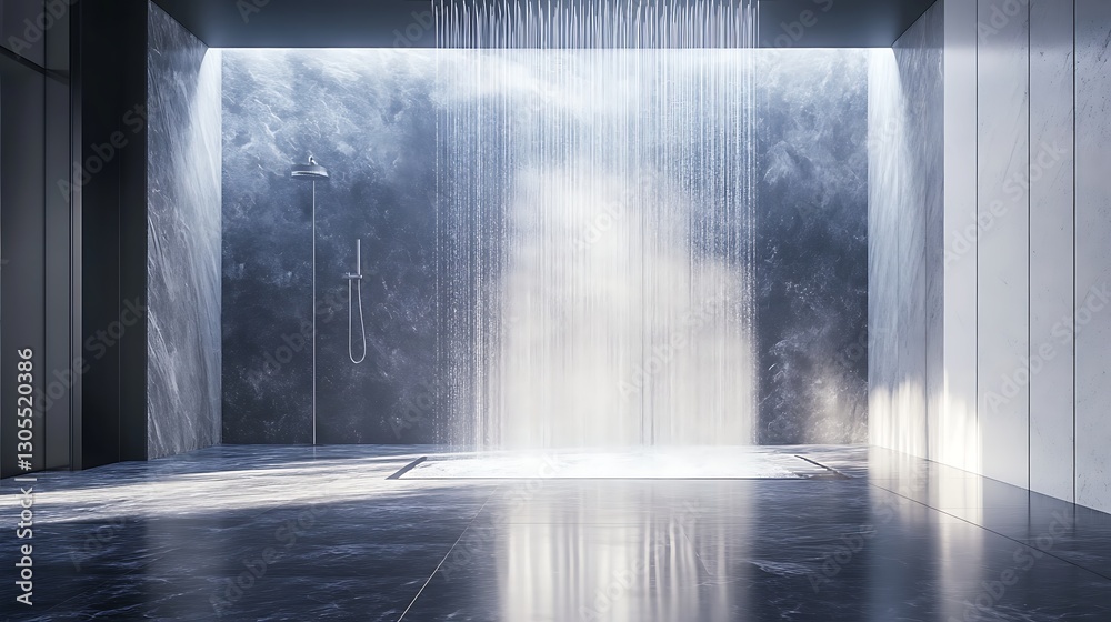 Fototapeta premium Serene rainfall shower head in modern bathroom design high resolution image