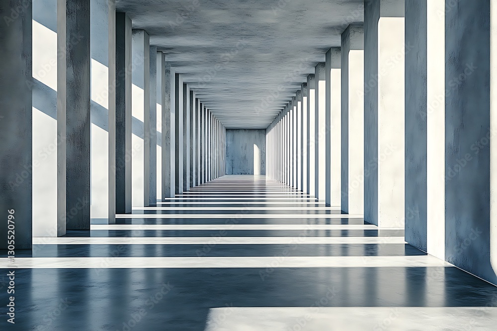 Fototapeta premium Empty modern architectural corridor with concrete columns and daylight