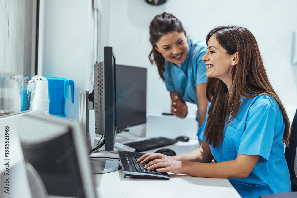 Friendly Nurses Collaborating and Using Computer in a Healthcare Setting Friendly Nurses Collaborating and Using Computer in a Healthcare Setting