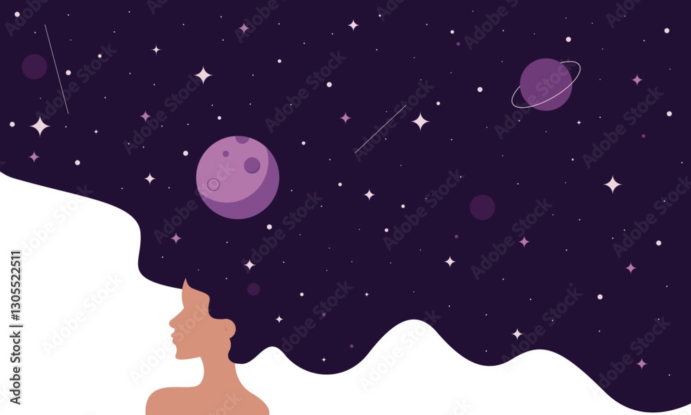 Naklejka premium Girl illustration with galaxy on her hair