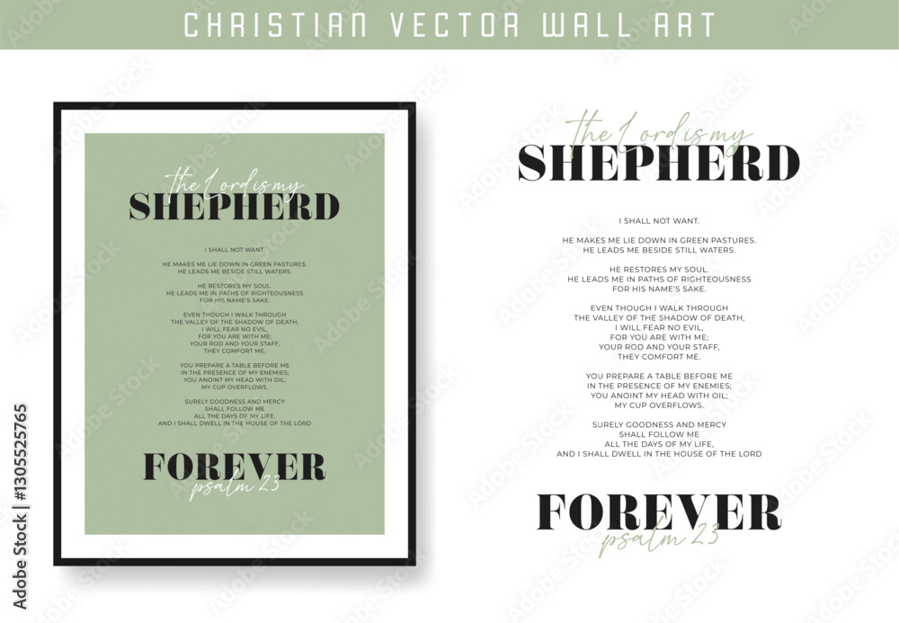 Fototapeta premium Psalm 23 Lord is my shepherd. Christian scripture motivation poster and inspirational wall art. Bible verse. Christian quote for inspiration. Vector illustration