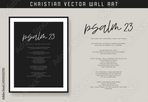Psalm 23 Lord is my shepherd. Christian scripture motivation poster and inspirational wall art. Bible verse. Christian quote for inspiration. Vector illustration