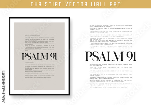 Psalm 91 Christian scripture motivation poster and inspirational wall art. Bible verse. Christian quote for inspiration. Vector illustration