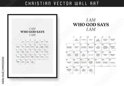 i am who God say i am. Christian scripture motivation poster and inspirational wall art. Bible verse. Christian quote for inspiration. Vector illustration