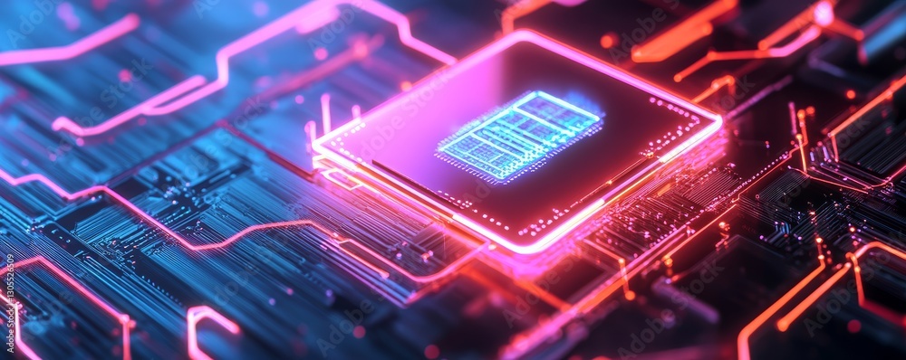 Futuristic microchip with glowing circuits. Futuristic microchip with glowing circuits.