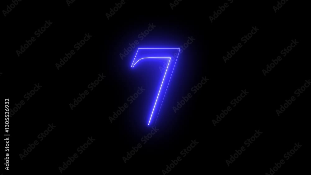 7 number text animation by blue color neon on black background. 7 number text animation by blue color neon on black background.