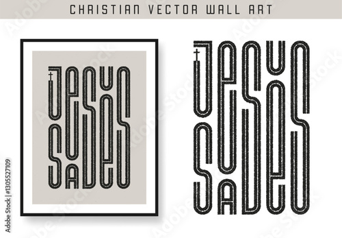 Jesus saves. Christian scripture motivation poster and inspirational wall art. Bible verse. Christian quote for inspiration. Vector illustration
