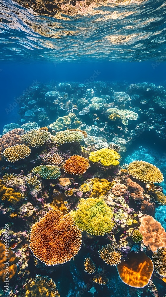Naklejka premium Vibrant Underwater Coral Reef in Tropical Ocean Landscape