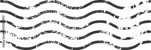 Grungy vector black wavy cancellation mark lines intersecting, vintage postal design element with textured surface, white isolated background