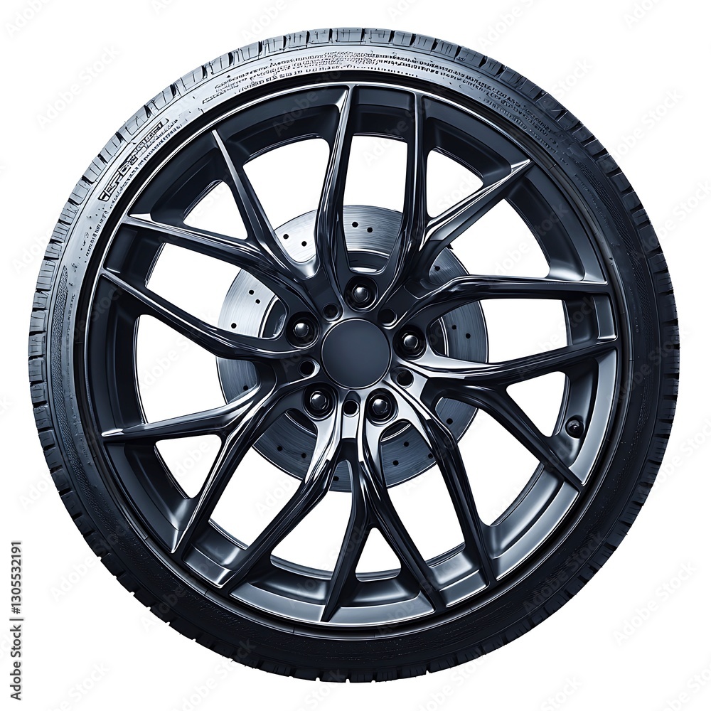 Black Alloy Wheel With Tire and Brake Rotor Black Alloy Wheel With Tire and Brake Rotor