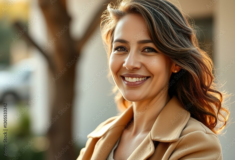 Obraz premium Serene outdoor portrait of a warm-hearted female community volunteer
