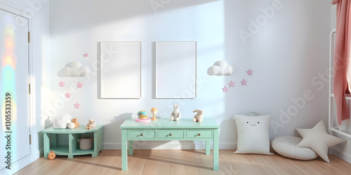 Minimalist Scandinavian Children's Room with Soft Pastel Decor