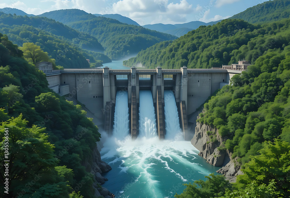 Hydroelectric Dam in Mountain Valley | Renewable Energy Hydroelectric Dam in Mountain Valley | Renewable Energy