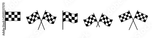 Racing flag icon set. Race flag, checkered, sports, car, moto.