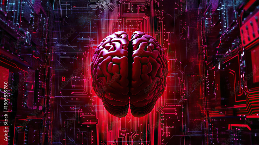Obraz premium brain technology circuits artificial intelligence AI A.I. futuristic quantum computing
