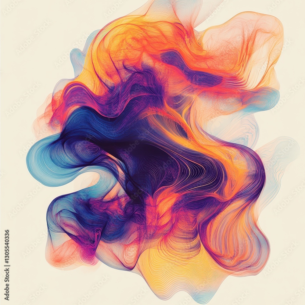 Abstract artwork featuring swirling lines and gradients of multiple colors on a cream background Abstract artwork featuring swirling lines and gradients of multiple colors on a cream background