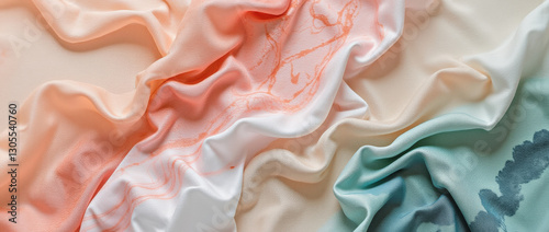 Elegant textures of soft fabrics in pastel colors with marbled designs