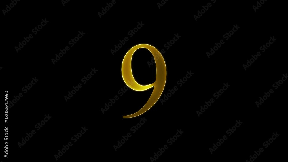 9 number text animation by yellow color neon mask glow on black background. 9 number text animation by yellow color neon mask glow on black background.