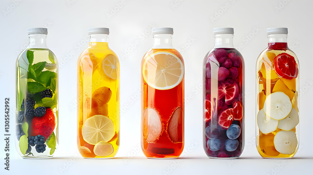 Colorful infused water bottles showcasing vibrant fruits and herbs for refreshing hydration ideas Colorful infused water bottles showcasing vibrant fruits and herbs for refreshing hydration ideas