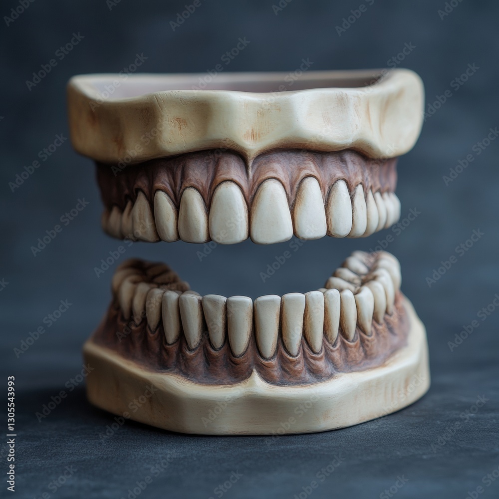 Obraz premium Unique dental cast sculpture showcasing realistic teeth design for educational and artistic purposes in a studio setting