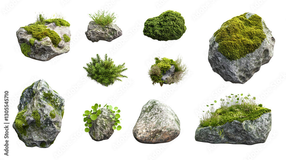 Moss-Covered Rocks and Greenery Elements Isolated on Transparent Background
Moss-Covered Rocks and Greenery Elements Isolated on Transparent Background