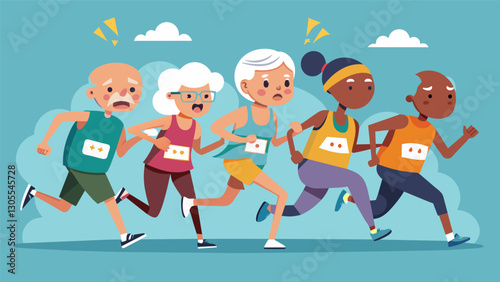 The track was filled with the sound of pounding feet and determined grunts as a group of elderly marathon runners pushed themselves to the limit proving that age cannot hinder a. Vector illustration