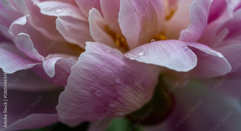 Close-up of Soft Pink Peony Bloom with Delicate Water Droplets Close-up of Soft Pink Peony Bloom with Delicate Water Droplets