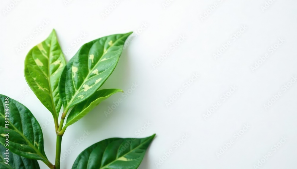 Fototapeta premium Miniature variegated rubber leaves against a bright white background, plants, leaf