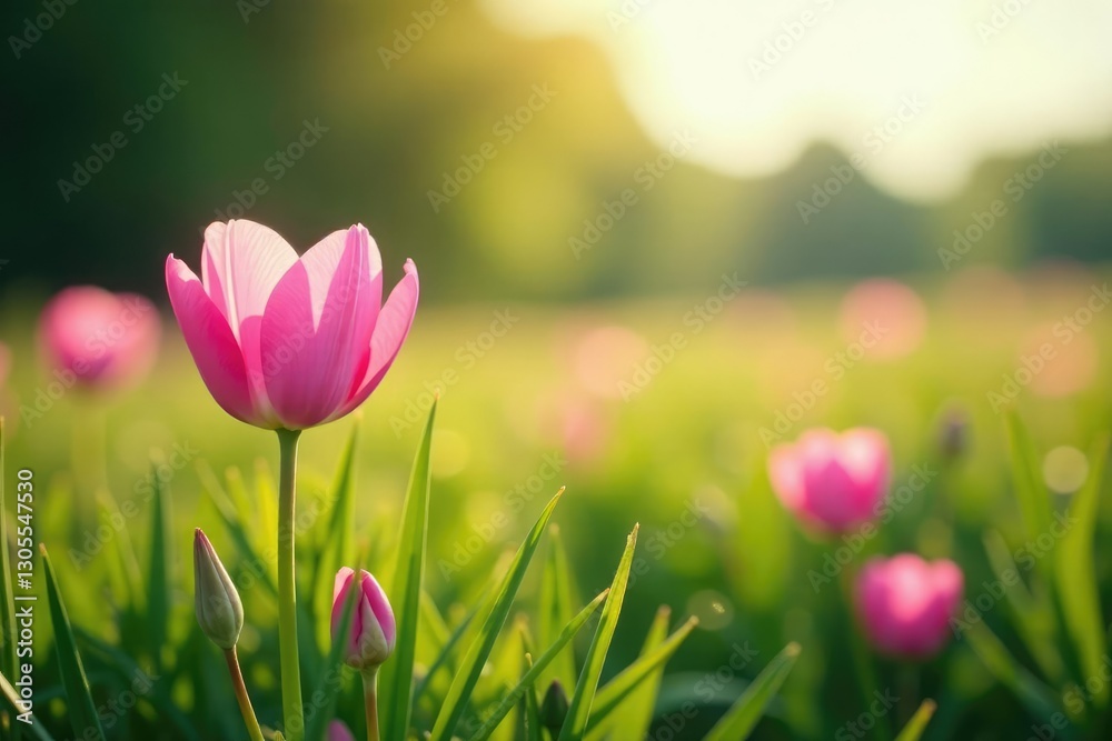 Soft pink petals unfold in a picturesque field, grassland, nature Soft pink petals unfold in a picturesque field, grassland, nature