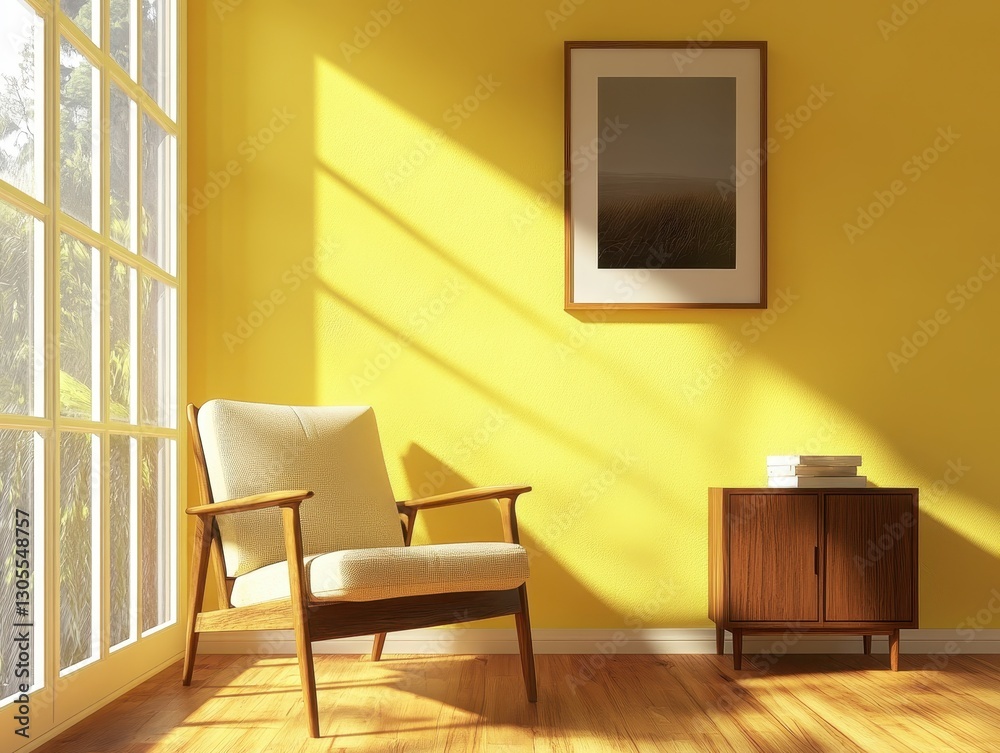 Fototapeta premium A sunny room with a comfortable chair and decor