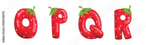 Red Strawberry English Alphabet with Bright Letter Vector Set