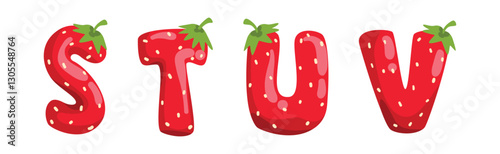 Red Strawberry English Alphabet with Bright Letter Vector Set