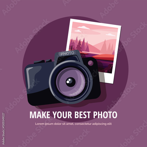 Camera and travel photos. Travel, tourism, adventure, journey, photography concept. Banner, poster,