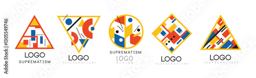 Suprematism Art Logo Design with Geometric Figure Vector Set