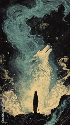 Wallpaper Mural A towering ethereal wolf howls up at the starry night sky Torontodigital.ca