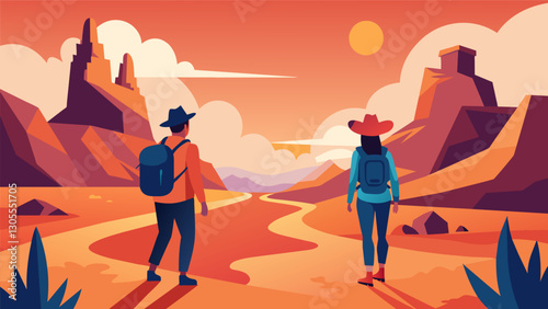 Two Gen Xers document their journey of selfdiscovery as they travel through the vast deserted landscapes of the American West capturing the spirit of their wanderlust generation.. Vector illustration