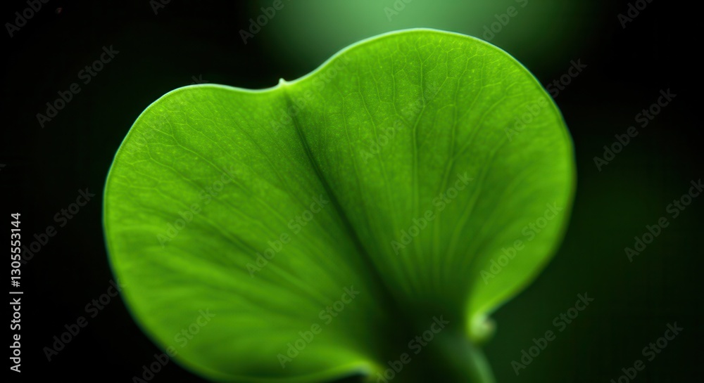 Fototapeta premium Close-up of a Fresh Green Leaf Against Dark Background