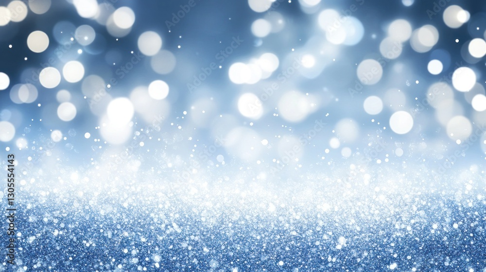 Fototapeta premium Sparkly blue light bokeh effect with many tiny dots floating