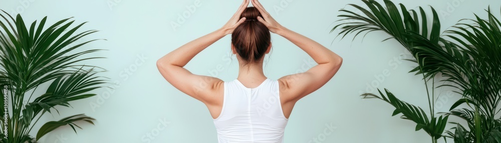Woman Practicing Yoga on Mat Surrounded by Plants in Calm Indoor Environment Woman Practicing Yoga on Mat Surrounded by Plants in Calm Indoor Environment