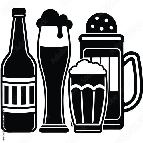 Vintage Beer Mug Collection,Retro Beer Glasses and Barley,Classic Beer Stein Design | Brewery-Themed Artwork.