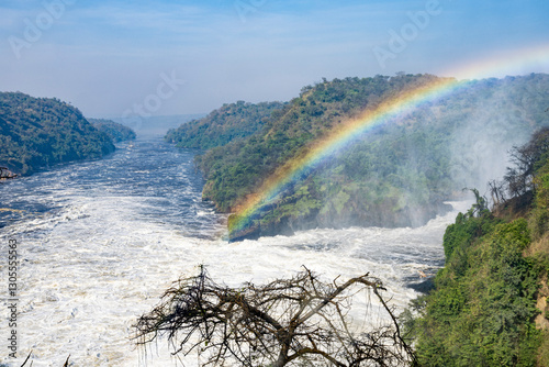 View of the White Nile River with rainbow from the top of Murchison Falls in Uganda. photo