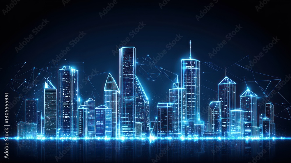 A Futuristic City Glows Brightly with Connected Digital Networks A Futuristic City Glows Brightly with Connected Digital Networks